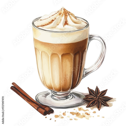 Chai Latte, watercolor vector, isolated on a white background.