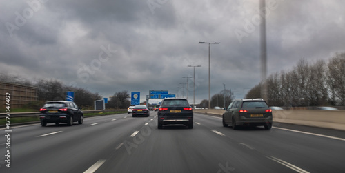 Motion Blur British Motorway Traffic During the Day Panorama