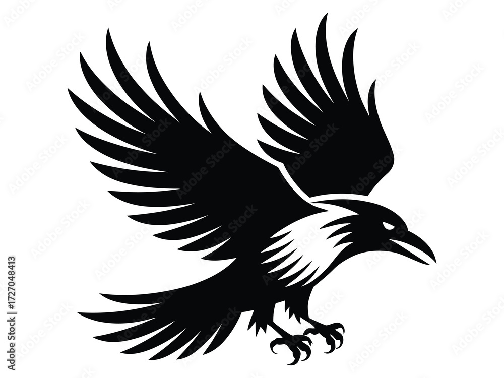 Fototapeta premium Raven bird landing silhouette, modern vector logo design for wildlife, mysterious, and elegant themes