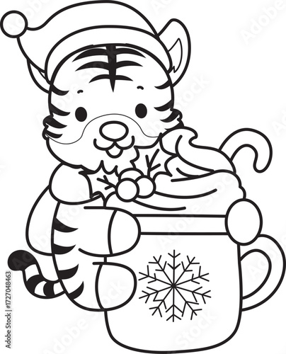 Coloring book of cute tiger character vector clip art for children.  