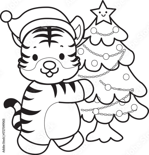 Coloring book of cute tiger character vector clip art for children.  