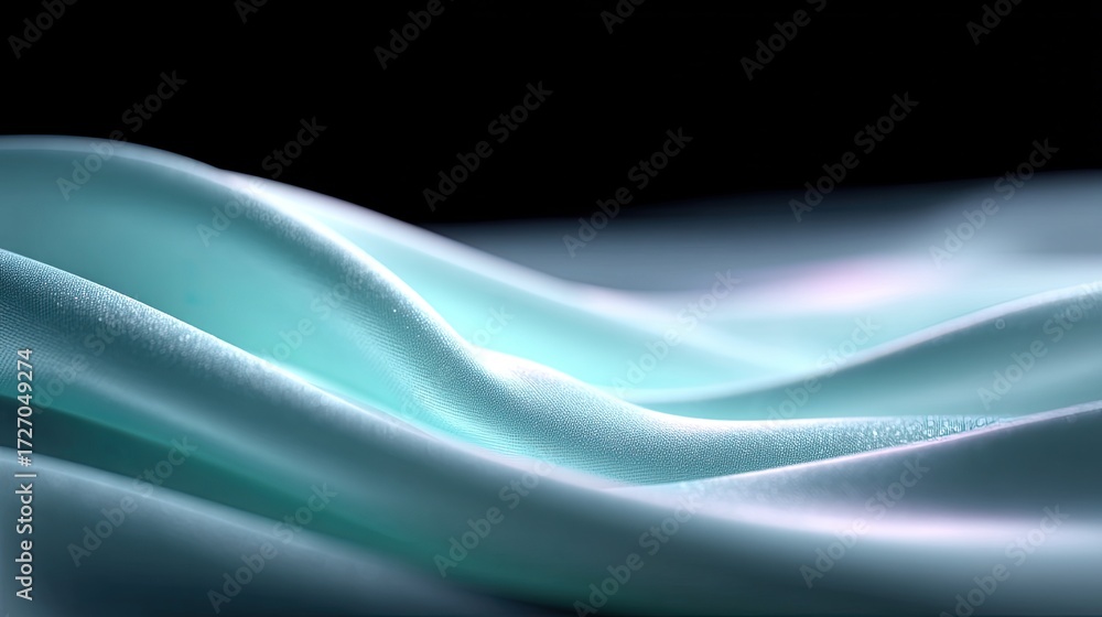 Obraz premium Abstract Blue Wavy Fabric Background with Soft Lighting and Black Backdrop