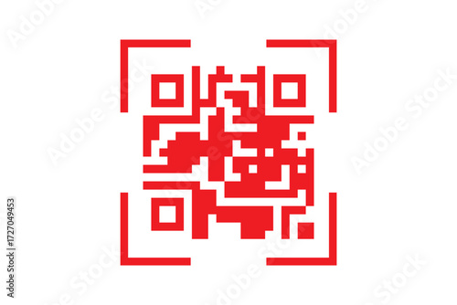 QR code icon. Fake template of quick responce matrix barcode in square grid. Mobile phone camera readable digital label isolated on white background. Vector graphic illustration. eps10