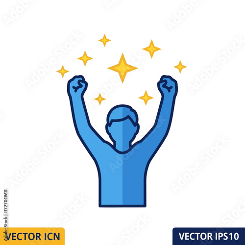 Person with arms raised in celebration, surrounded by stars.