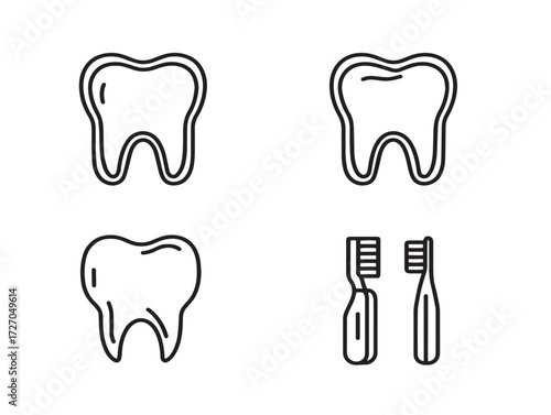 Modern Dental Care Symbol Collection Outline Vector Illustration