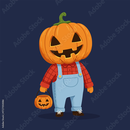 Scary orange pumpkin man with a jack-o-lantern for a head, an evil symbol of Halloween and October fall celebration