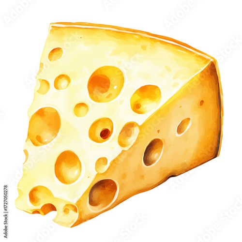 Cheese, watercolor vector, isolated on a white background.