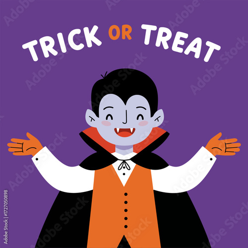 Flat cartoon illustration dracula celebrate halloween, trick or treat