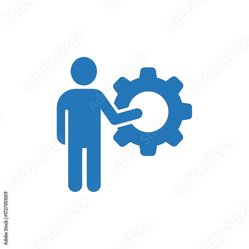 A blue icon depicting a person interacting with a gear, symbolizing settings or configuration.