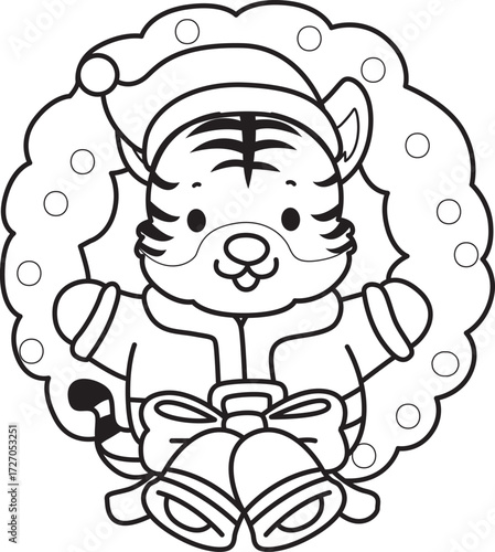 Coloring book of cute tiger character vector clip art for children.  