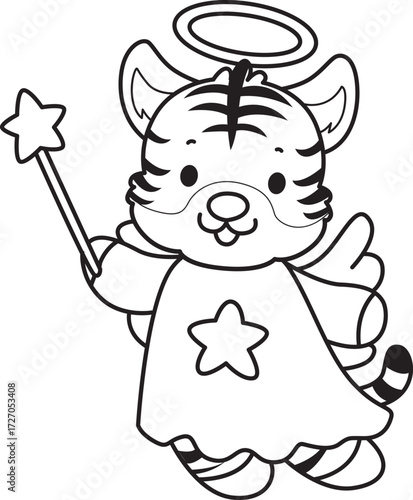 Coloring book of cute tiger character vector clip art for children.  