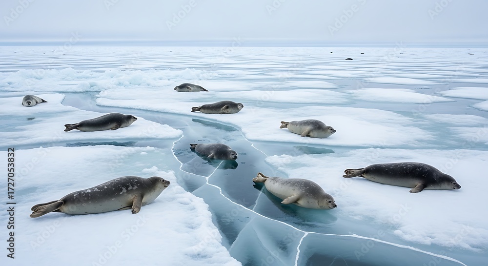 Obraz premium Seals on ice floe.