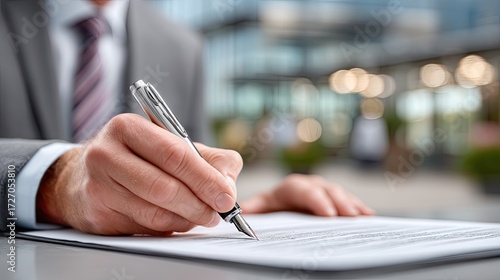 Close Up of Man Signing Legal Documents in Bright Office Building During Daytime