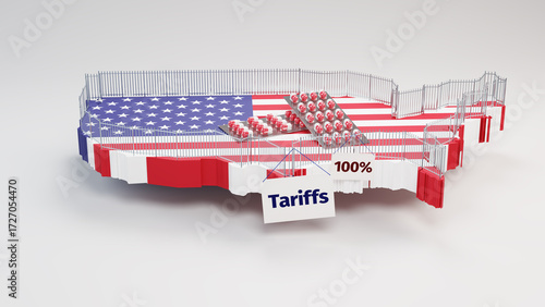 Concept: Trade protectionism by the USA by implementing 100% tariffs on 