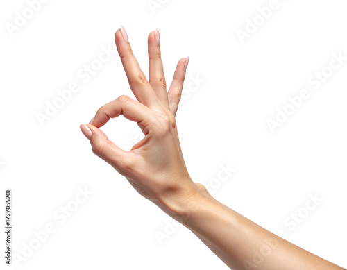 Side Angle Woman’s Hand OK Gesture with Soft Lighting, Cutout PNG
