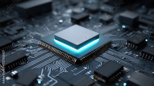 Wallpaper Mural Close-Up View of a Modern Microprocessor on a Circuit Board with Glowing Details and High-Tech Background Torontodigital.ca