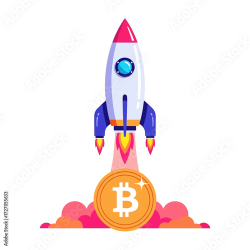 Dynamic financial growth depicted by a vibrant rocket launch, symbolizing rapid advancement, investment potential, and the upward trajectory of digital assets in the modern economy
