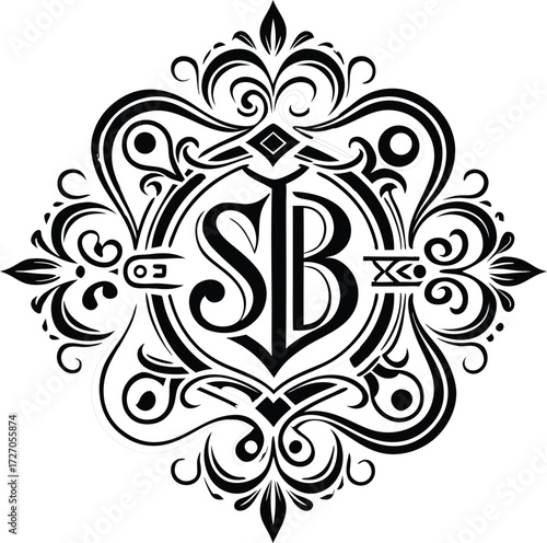 Elegant Vintage Floral Monogram Luxury Brand Logo with Initials SB
