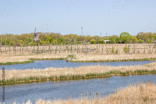 Windmill Across Wetlands in Michigan, USA