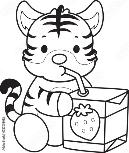 Coloring book of cute tiger character vector clip art for children.  