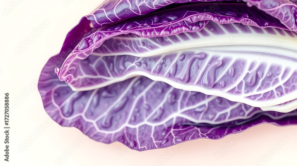 Obraz premium Macro Photography of Purple Cabbage Texture with White Veins, Healthy Organic Vegetable Concept