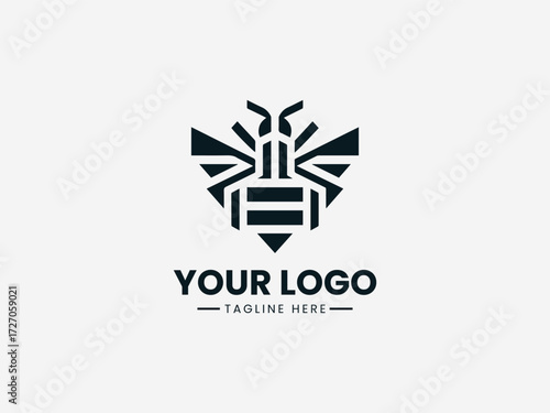 Geometric modern bee mark vector logo with clean lines and negative space for technology company