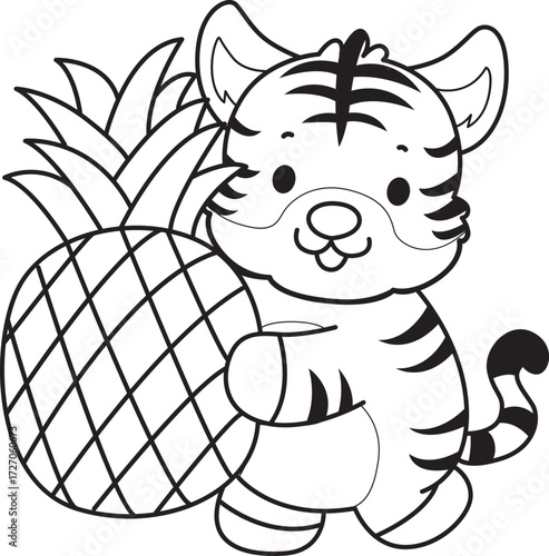 Coloring book of cute tiger character vector clip art for children.  