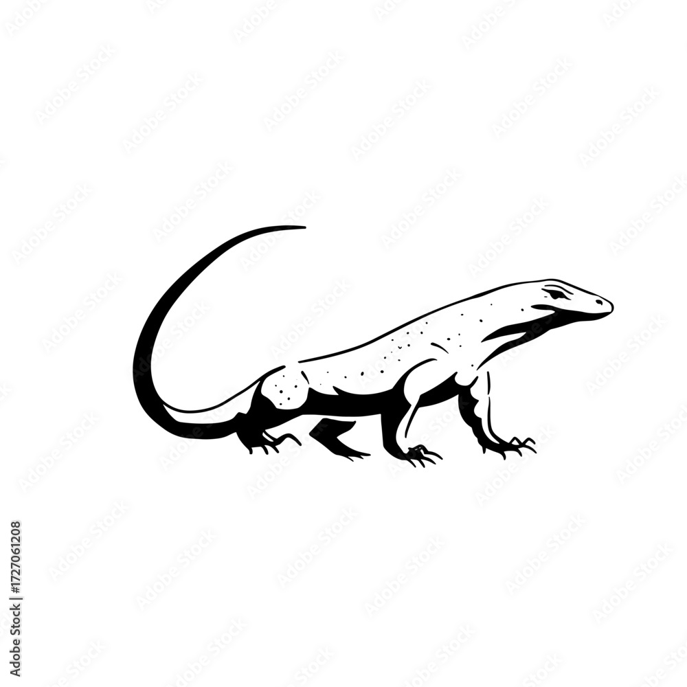 Fototapeta premium Komodo Dragon. Komodo Dragon simple black and white line art vector logo