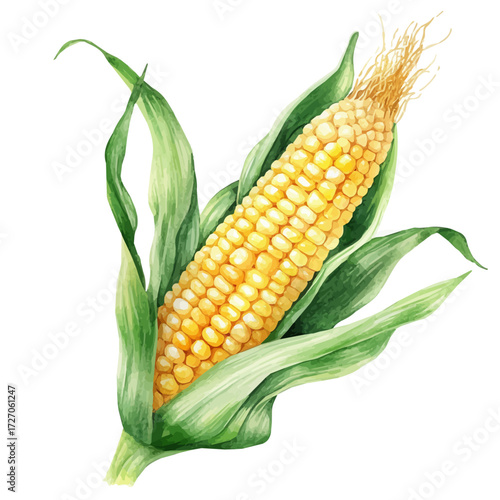 Corn, watercolor illustration vector, isolated on a white background.