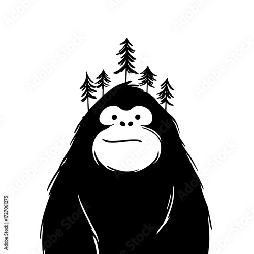 Bornean Orangutan. Bornean Orangutan simple black and white line art vector logo