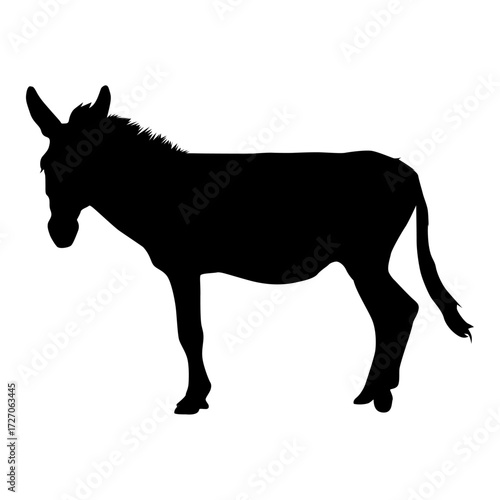 Donkey Vector Black Silhouette Icon with Sharp Line Artwork