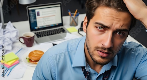 Stressed man at desk.