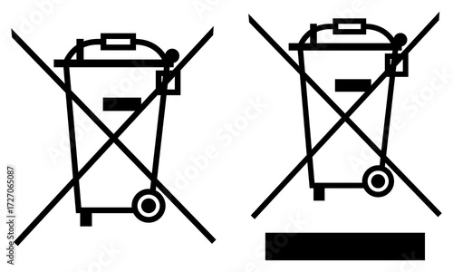 WEEE sign, electric waste symbol isolated set on white background. Crossed wheeled bin WEEE icon for electronic waste separate collection. weee, e -waste, crossed, crossed out, battery,  vector