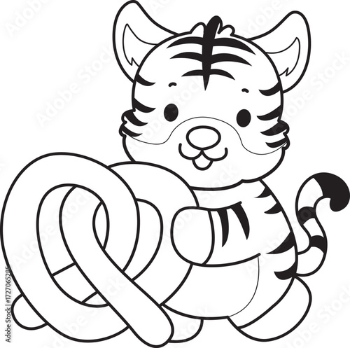Coloring book of cute tiger character vector clip art for children.  