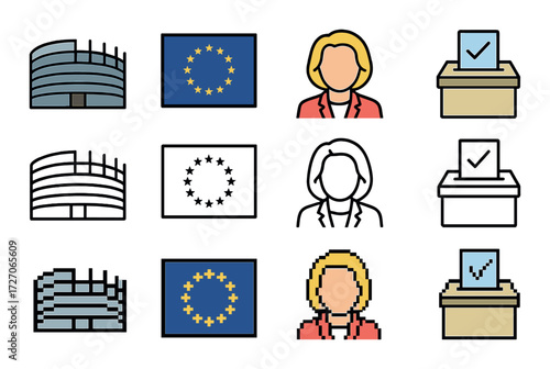 European elections symbols and voting process illustrations
