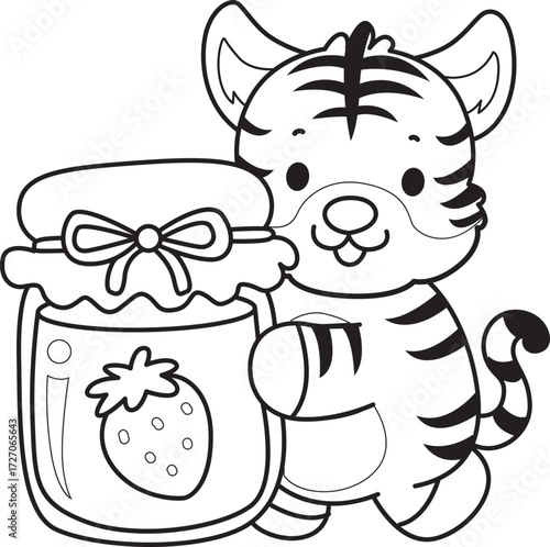 Coloring book of cute tiger character vector clip art for children.  