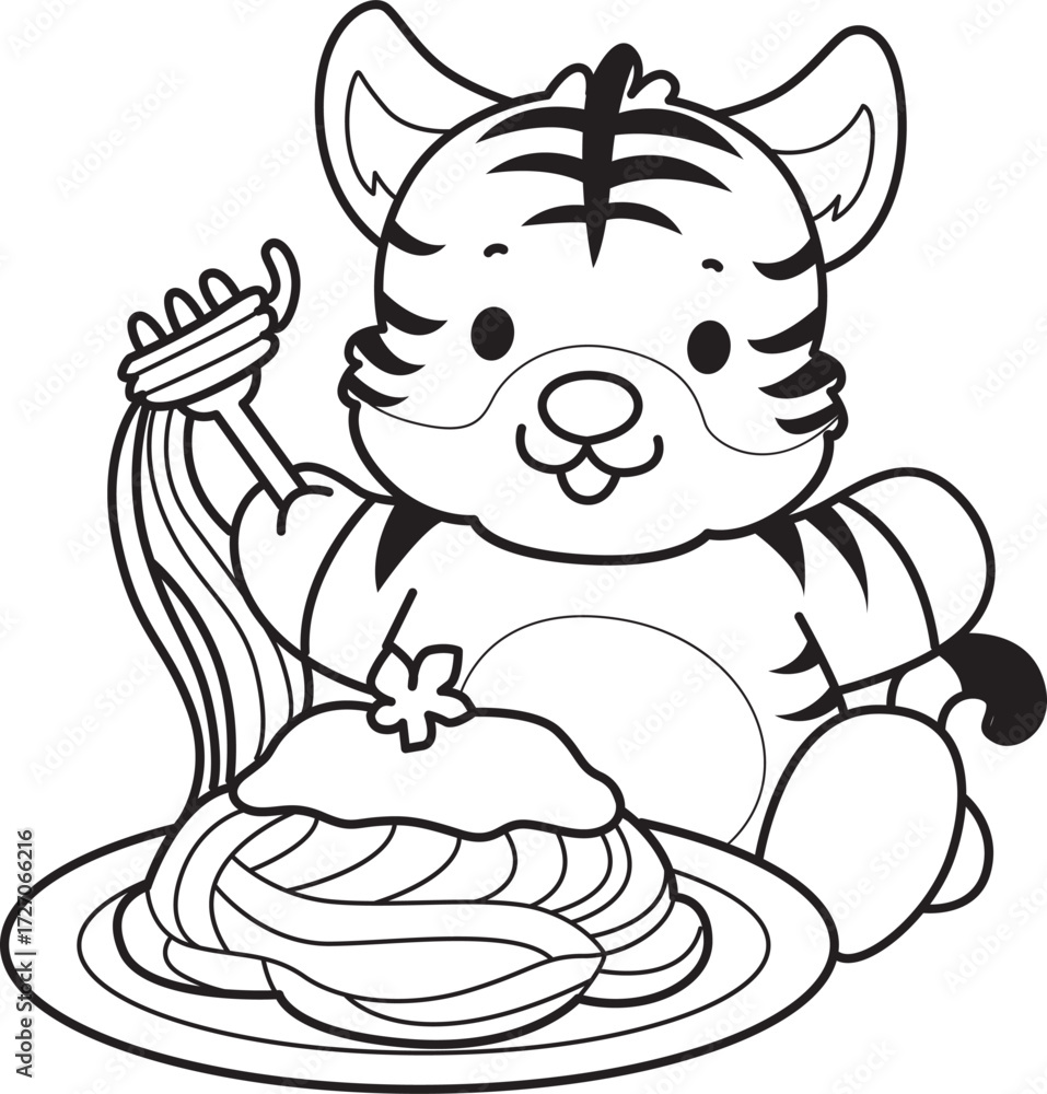 Fototapeta premium Coloring book of cute tiger character vector clip art for children.