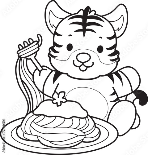 Coloring book of cute tiger character vector clip art for children.  