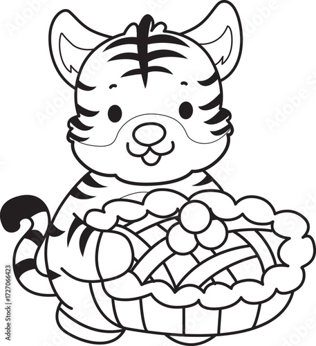 Coloring book of cute tiger character vector clip art for children.  