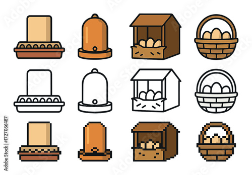 Egg incubator and nest outline icons on gradient background