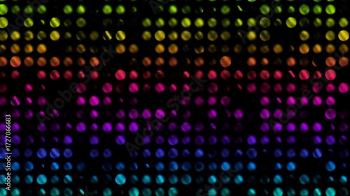 A high-energy, abstract disco-themed animation featuring a cascade of intensely bright, colorful particles flowing upwards against a pure black background. 