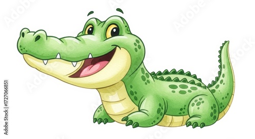 Cartoon Alligator Smiling Happy - A cartoon alligator with a wide smile. The background is white