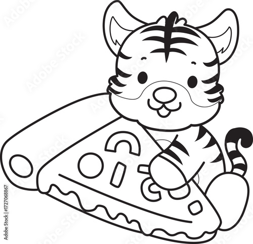 Coloring book of cute tiger character vector clip art for children.  