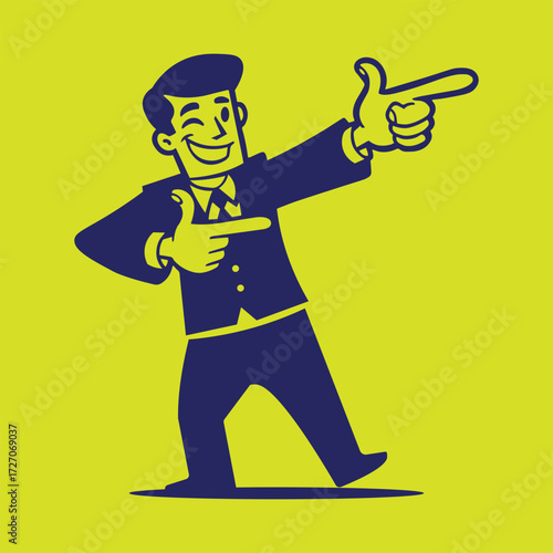  Confident Businessman Pointing and Winking, pointing finger. vector illustration