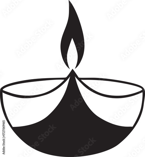 Diya Lamp Silhouette – Traditional Oil Lamp Vector for Diwali and Festive Decoration