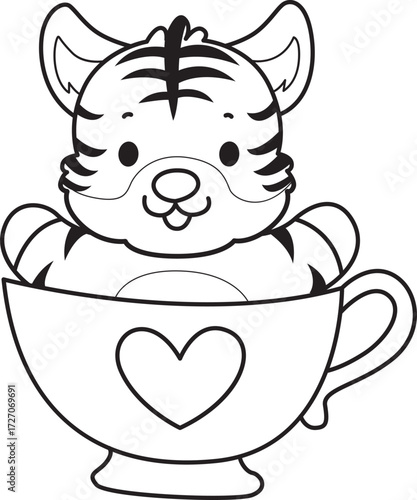 Coloring book of cute tiger character vector clip art for children.  
