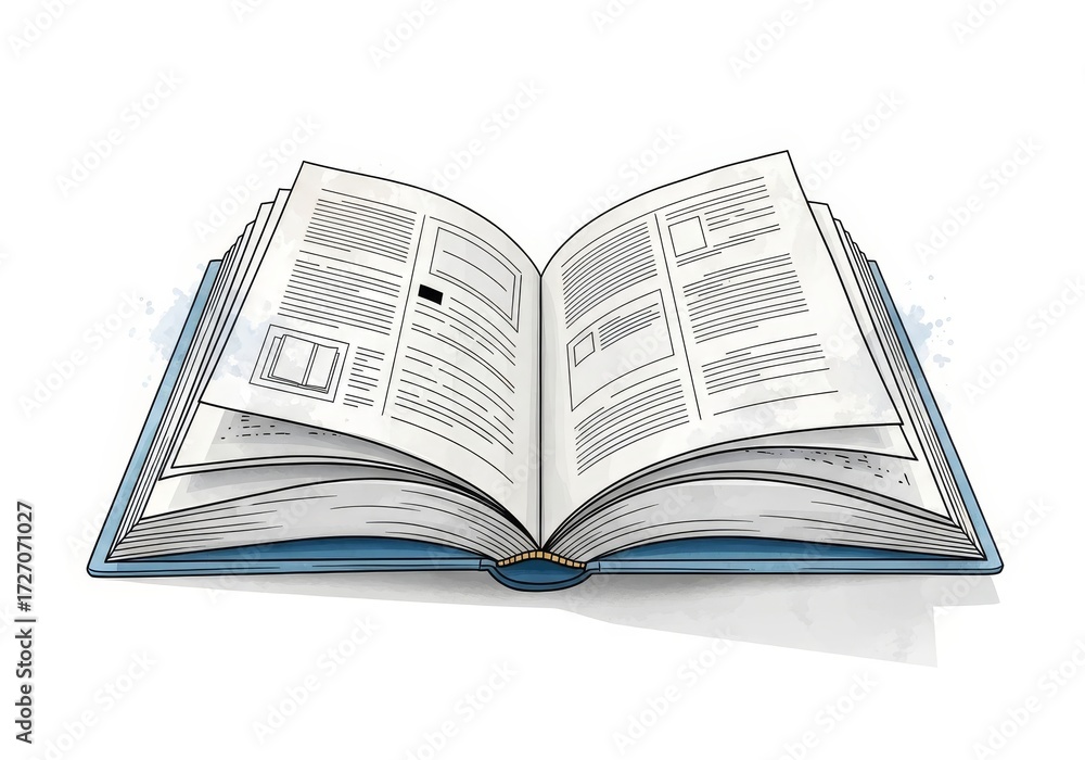 Obraz premium Open Book Illustration On White Background - illustration of an open book on a white background. Symbolizes knowledge, learning, reading, education, and information