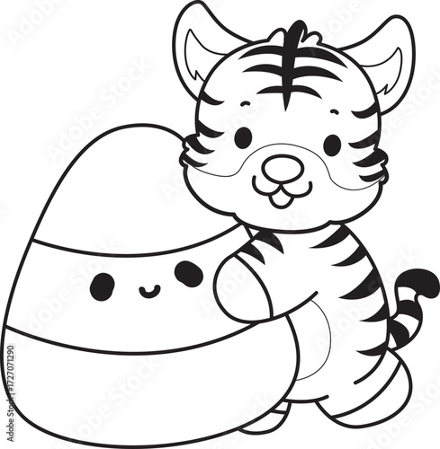 Coloring book of cute tiger character vector clip art for children.  
