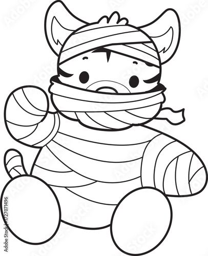 Coloring book of cute tiger character vector clip art for children.  