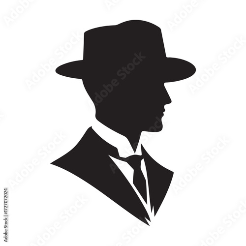 Gentleman Silhouette in Suit and Hat Vector Illustration